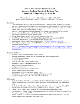 Arts of Asia Lecture Series Fall 2016 Women, Real and Imagined, in Asian Art Sponsored by the Society for Asian Art