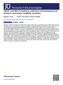 CDCA7 and HELLS Mutations Undermine Nonhomologous End Joining in Centromeric Instability Syndrome