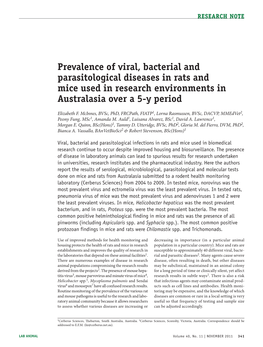 Prevalence of Viral, Bacterial and Parasitological Diseases in Rats and Mice Used in Research Environments in Australasia Over a 5-Y Period