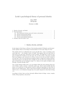 Locke's Psychological Theory of Personal Identity
