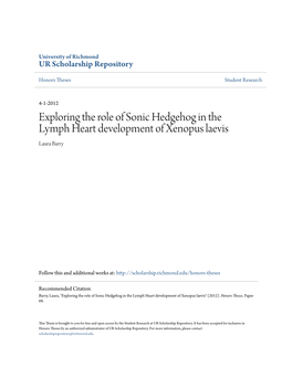 Exploring the Role of Sonic Hedgehog in the Lymph Heart Development of Xenopus Laevis Laura Barry