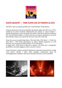 Floyd Quartet – Pink Floyd Live at Pompeii & 1972