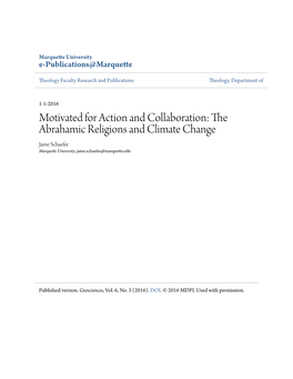 The Abrahamic Religions and Climate Change Jame Schaefer Marquette University, Jame.Schaefer@Marquette.Edu