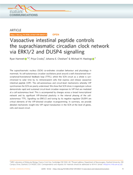 Vasoactive Intestinal Peptide Controls the Suprachiasmatic Circadian Clock Network Via ERK1/2 and DUSP4 Signalling