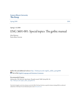 ENG 3601-001: Special Topics: the Gothic Am Nual John Martone Eastern Illinois University