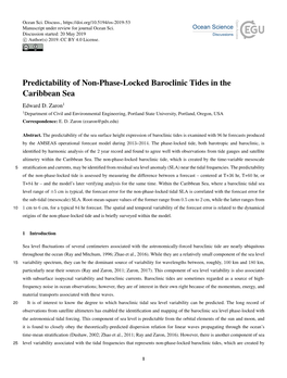 Predictability of Non-Phase-Locked Baroclinic Tides in the Caribbean Sea Edward D