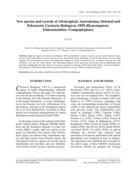 New Species and Records of Afrotropical, Australasian, Oriental and Palaearctic Casinaria Holmgren, 1859 (Hymenoptera: Ichneumonidae: Campopleginae)