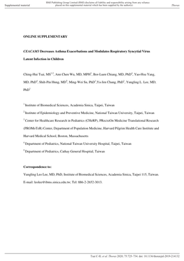 ONLINE SUPPLEMENTARY CEACAM3 Decreases Asthma Exacerbations and Modulates Respiratory Syncytial Virus Latent Infection in Childr