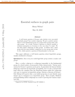 Essential Surfaces in Graph Pairs Arxiv:1701.02505V3 [Math.GR]