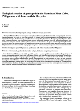 Ecological Zonation of Gastropods in the Matutinao River \(Cebu