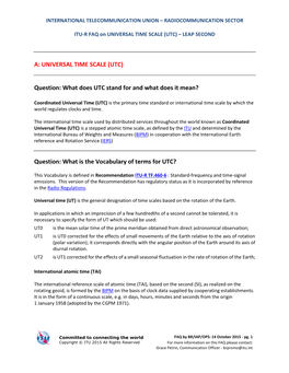 ITU-R FAQ on UNIVERSAL TIME SCALE (UTC) – LEAP SECOND