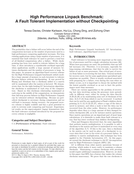 High Performance Linpack Benchmark: a Fault Tolerant Implementation Without Checkpointing