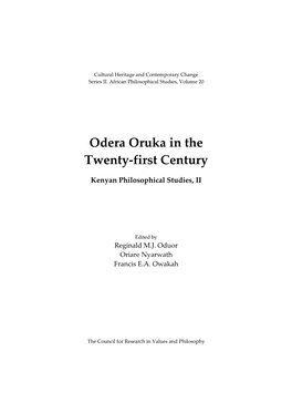 Odera Oruka in the Twenty-First Century