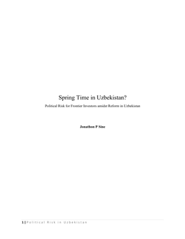 Spring Time in Uzbekistan? Political Risk for Frontier Investors Amidst Reform in Uzbekistan