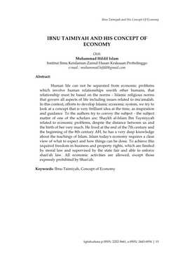 Ibnu Taimiyah and His Concept of Economy
