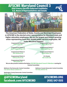 AFSCME Maryland Council 3 2018 Primary Election Endorsed Candidates U.S