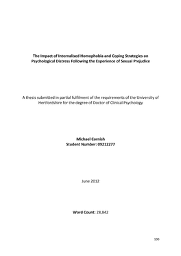 The Impact of Internalised Homophobia and Coping Strategies on Psychological Distress Following the Experience of Sexual Prejudice