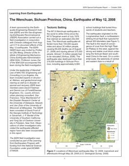 The Wenchuan, Sichuan Province, China, Earthquake of May 12, 2008