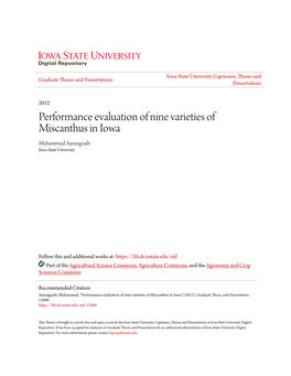 Performance Evaluation of Nine Varieties of Miscanthus in Iowa Muhammad Aurangzaib Iowa State University