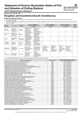 Statement of Persons Nominated, Notice of Poll and Situation Of