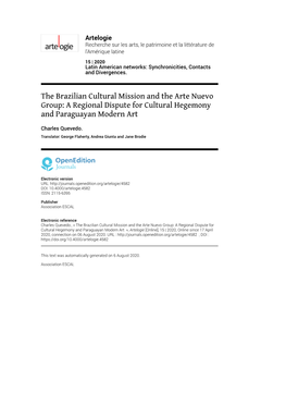 Artelogie, 15 | 2020 the Brazilian Cultural Mission and the Arte Nuevo Group: a Regional Dispute F