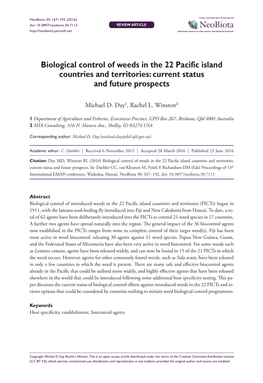 Biological Control of Weeds in the 22 Pacific Island Countries and Territories: Current Status and Future Prospects
