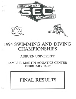 1994 Swimming and Diving Championships Final Results