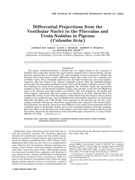 Differential Projections from the Vestibular Nuclei to the Flocculus and Uvula-Nodulus in Pigeons (Columba Livia)