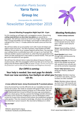 Yarra Yarra Group Inc Newsletter September 2019
