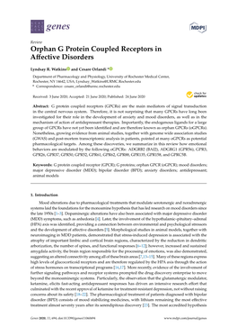 Orphan G Protein Coupled Receptors in Affective Disorders