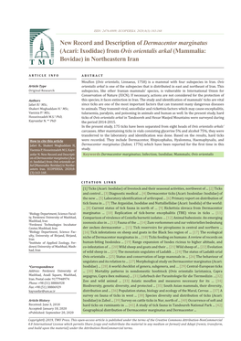 (Acari: Ixodidae) from Ovis Orientalis Arkal (Mammalia: Bovidae) in Northeastern Iran