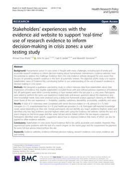 Stakeholders' Experiences with the Evidence Aid Website to Support