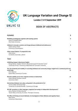 UK Language Variation and Change 12 London | 3-5 September 2019