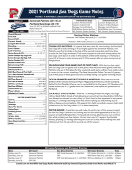 Game Notes Sea Dogs Staring Pitcher - #10 Frank German