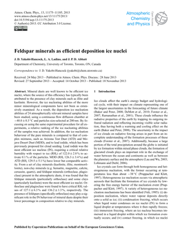 Feldspar Minerals As Efficient Deposition Ice Nuclei