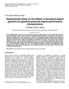 Experimental Study on the Effects of Kerosene-Doped Gasoline on Gasoline-Powered Engine Performance Characteristics