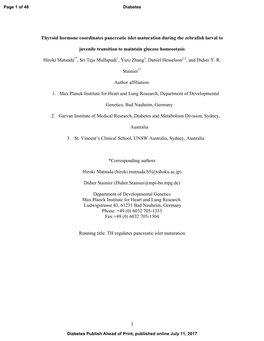Thyroid Hormone Coordinates Pancreatic Islet Maturation During the Zebrafish Larval To