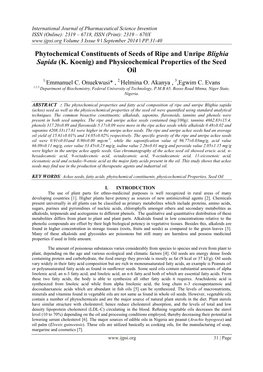 Phytochemical Constituents of Seeds of Ripe and Unripe Blighia Sapida (K