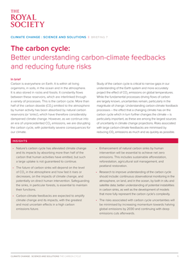 Better Understanding Carbon-Climate Feedbacks and Reducing Future Risks