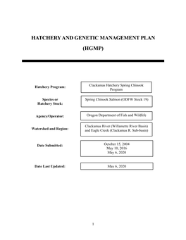 Clackamas Hatchery Spring Chinook Salmon Distribution Post Broodyear 2020