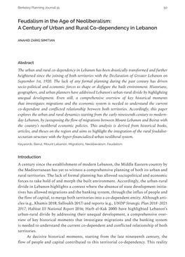 Feudalism in the Age of Neoliberalism: a Century of Urban and Rural Co-Dependency in Lebanon