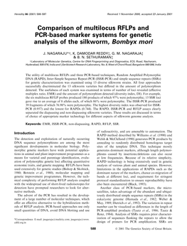 Comparison of Multilocus Rflps and PCR-Based Marker Systems for Genetic 1 Analysis of the Silkworm, Bombyx Mori