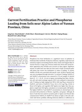 Current Fertilization Practice and Phosphorus Loading from Soils Near Alpine Lakes of Yunnan Province, China