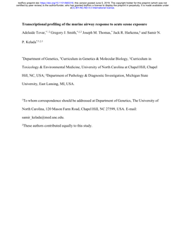 Transcriptional Profiling of the Murine Airway Response to Acute Ozone Exposure