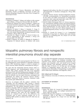 Idiopathic Pulmonary Fibrosis and Nonspecific Interstitial Pneumonia Should Stay Separate