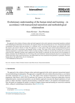 Evolutionary Understanding of the Human Mind and Learning – in Accordance with Transactional Naturalism and Methodological Relationalism