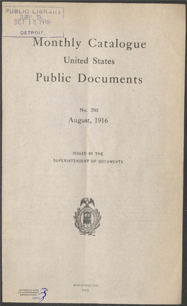 Monthly Catalogue, United States Public Documents, August 1916