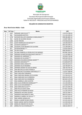 Homologação Inscritos PS Estágio 01.2019