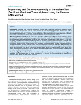 Corbicula Fluminea) Transcriptome Using the Illumina Gaiix Method