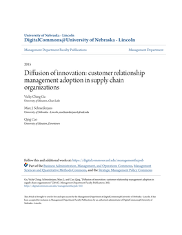 Customer Relationship Management Adoption in Supply Chain Organizations Vicky Ching Gu University of Houston, Clear Lake